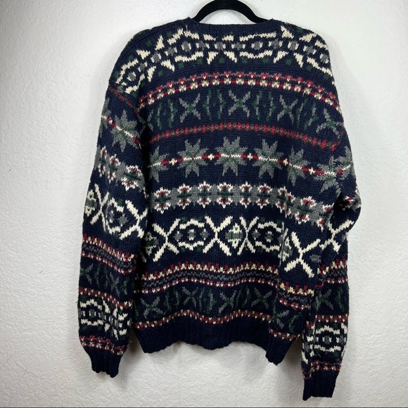 Vintage Green Tag J.Crew 100% Wool Snowflake Pattern Knit Sweater - Picture 6 of 9